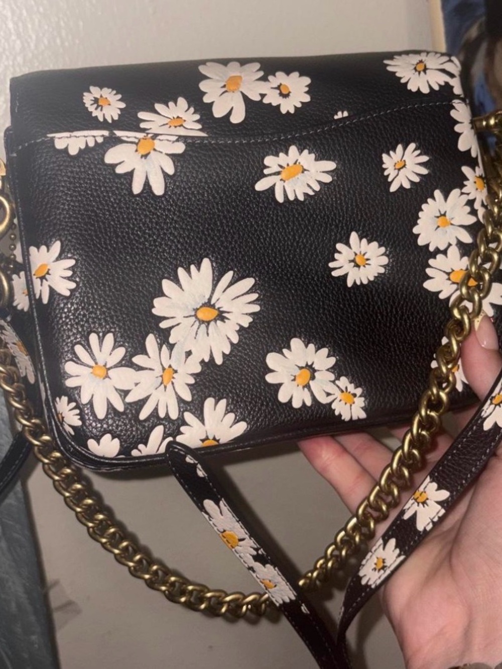 Coach Black Leather Daisy Print Turnlock Crossbody - Picture 2 of 5